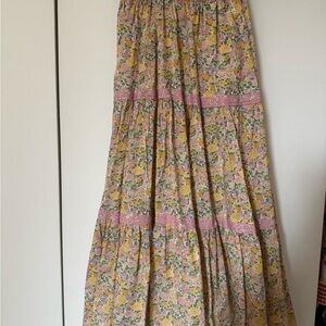 LoveShackFancy x Liberty Pink and Yellow Floral Tiered Maxi Skirt